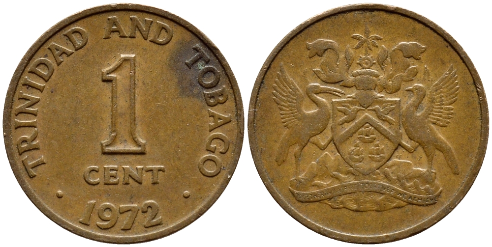 Тринидад и Тобаго 1 цент 1972 герб KM 1 бронза 4396-945