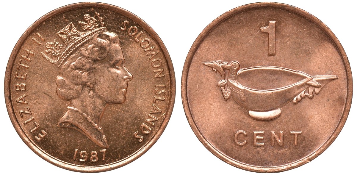 Соломоновы острова 1 цент 1987 Елизавета II (1953-) KM 24 сталь плакированная бронзой aUNC 4602-924
