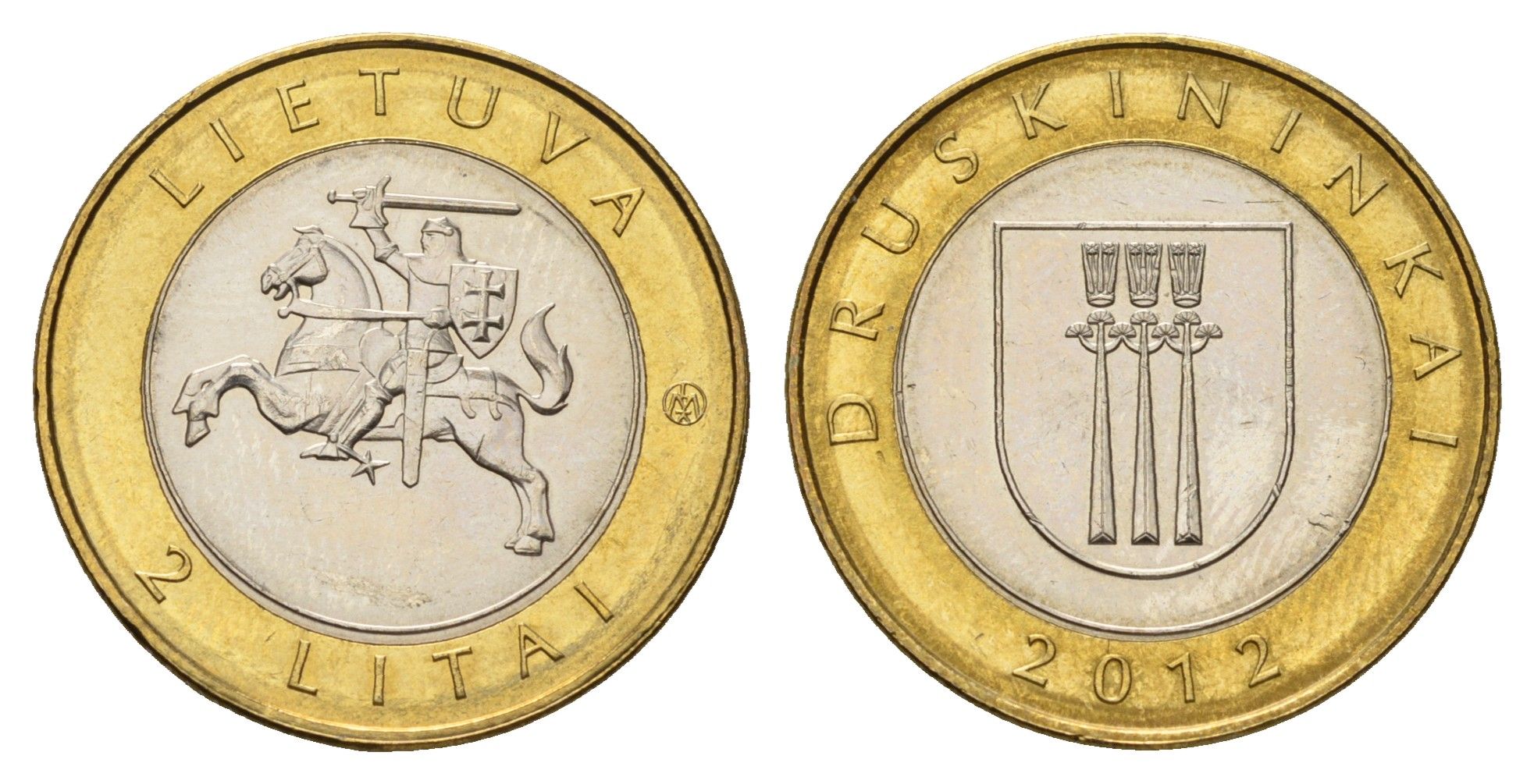 Литва 2 лита 2012 Курорты Литвы - Друскининкай KM 184.1 биметалл UNC 4695-437