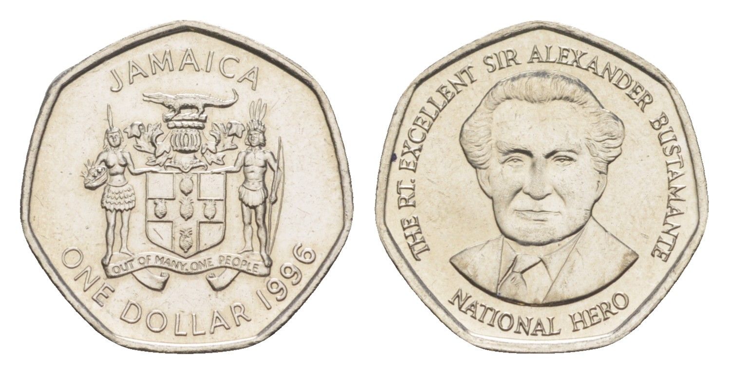 Ямайка 1 доллар 1996 Александр Бустаманте KM 164 сталь плакированная никелем UNC 4651-154
