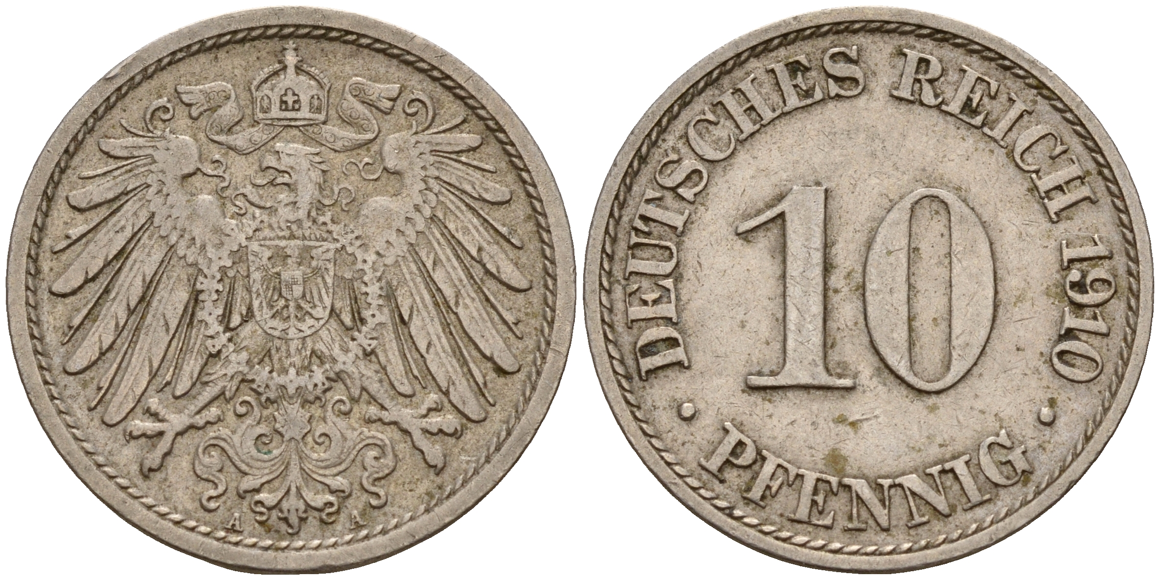 Германия 10 пфеннигов 1910 A J. 13,  KM 12 медно-никель    4603-726