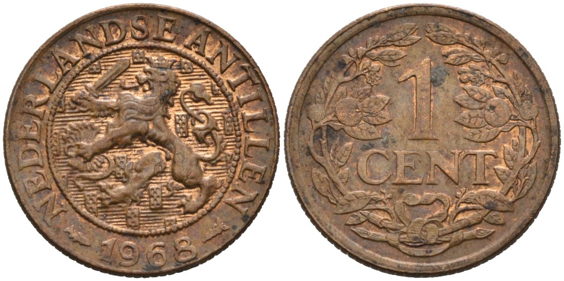 Нидерландские Антилы 1 цент 1968 Юлиана (1948-1980) KM 1 бронза 4564-535