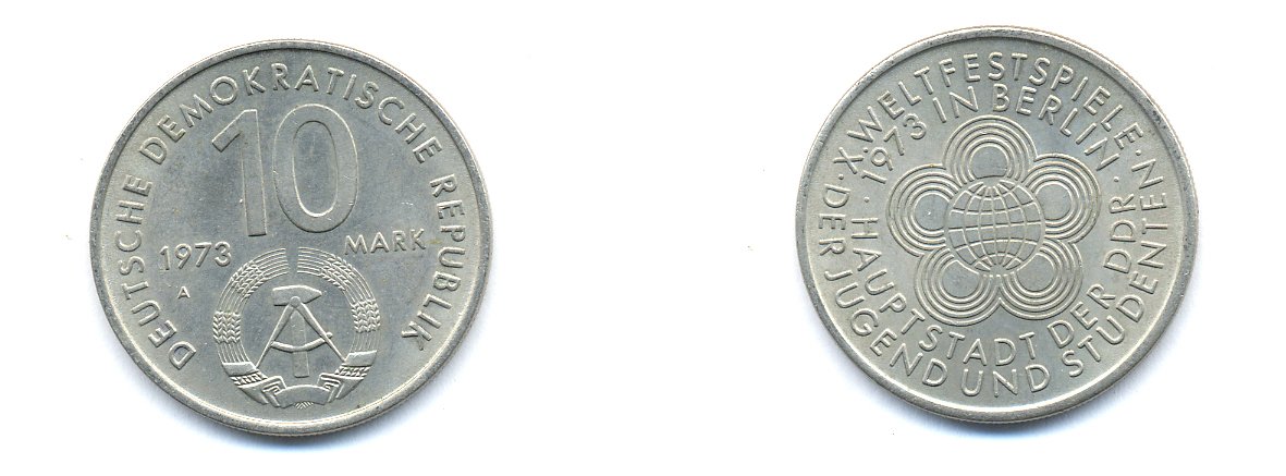 ГДР 10 марок 1973 A, фестиваль молодежи и студентов 1973 года в Берлине KM 44, J. 1545 медно-никель 3333-143