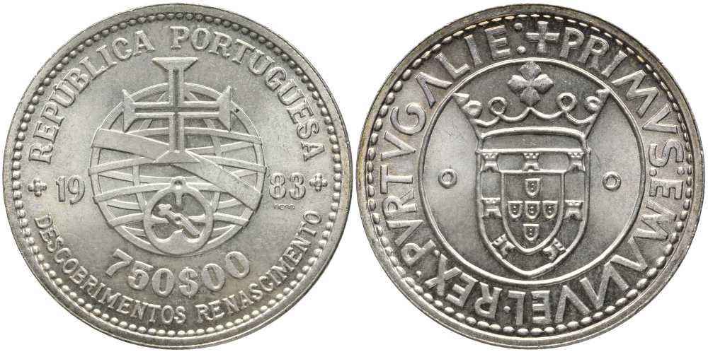 Португалия 750 эскудо 1983 XVII выставка европейского искусства КМ 621 серебро UNC 1519-1242