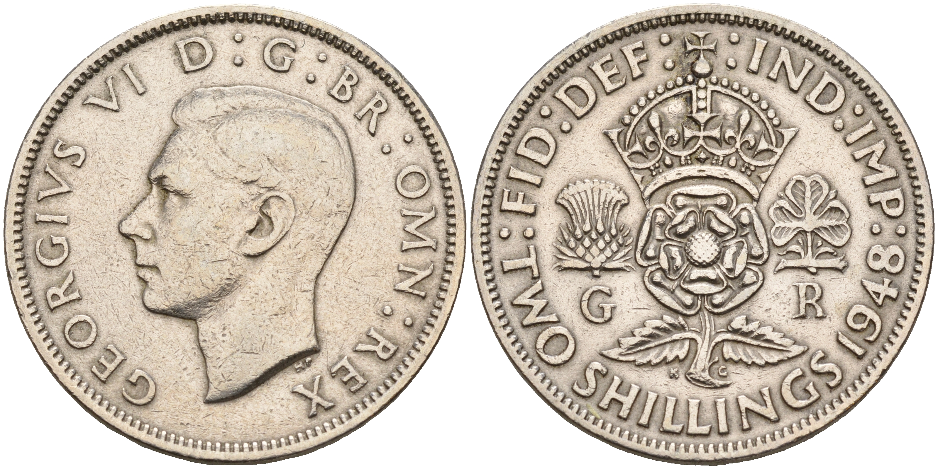 Великобритания 2 шиллинга (флорин) 1948 Георг VI (1936-1952) KM 865, Spink 4102 медно-никель    4149-435