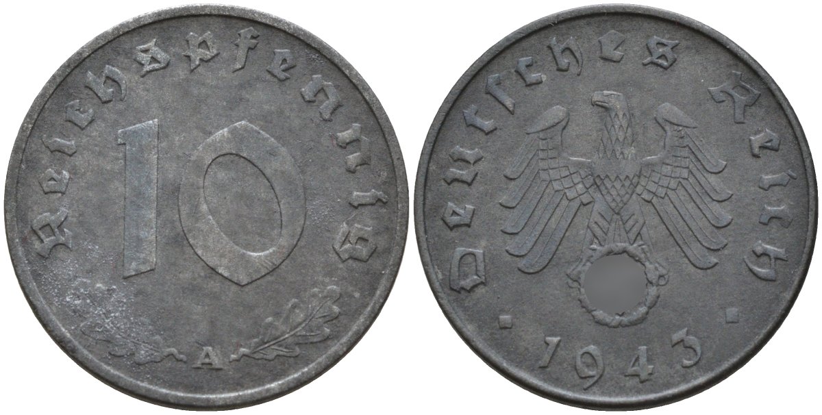 Германия 10 рейхспфеннигов 1943 A KM 101, J.371 цинк 4151-228