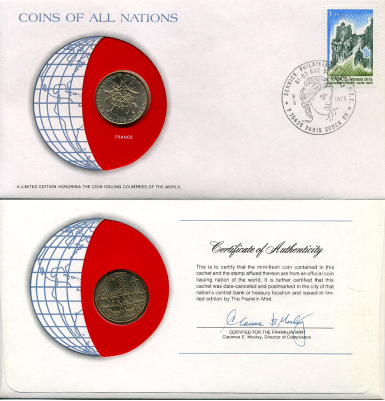 Франция 10 франков 1978 тип Матье, КОНВЕРТ С МАРКОЙ ПЕРВОГО ДНЯ ГАШЕНИЯ, COINS OF NATIONS KM 940 никель латунь UNC 4294-31-3