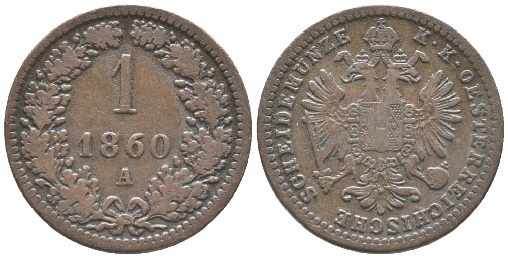 АВСТРИЯ 1 КРЕЙЦЕР 1860 А KM 2186 медь 100-934