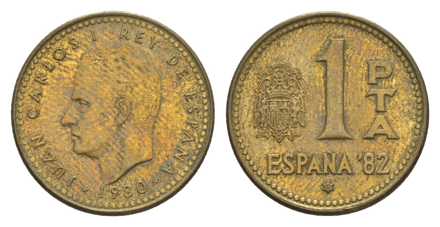 Испания 1 песета 1980 чемпионат мира по футболу 1982 года в Испании, Хуан Карлос I (1975 - 2014) KM 816 алюминиевая бронза 4644-948