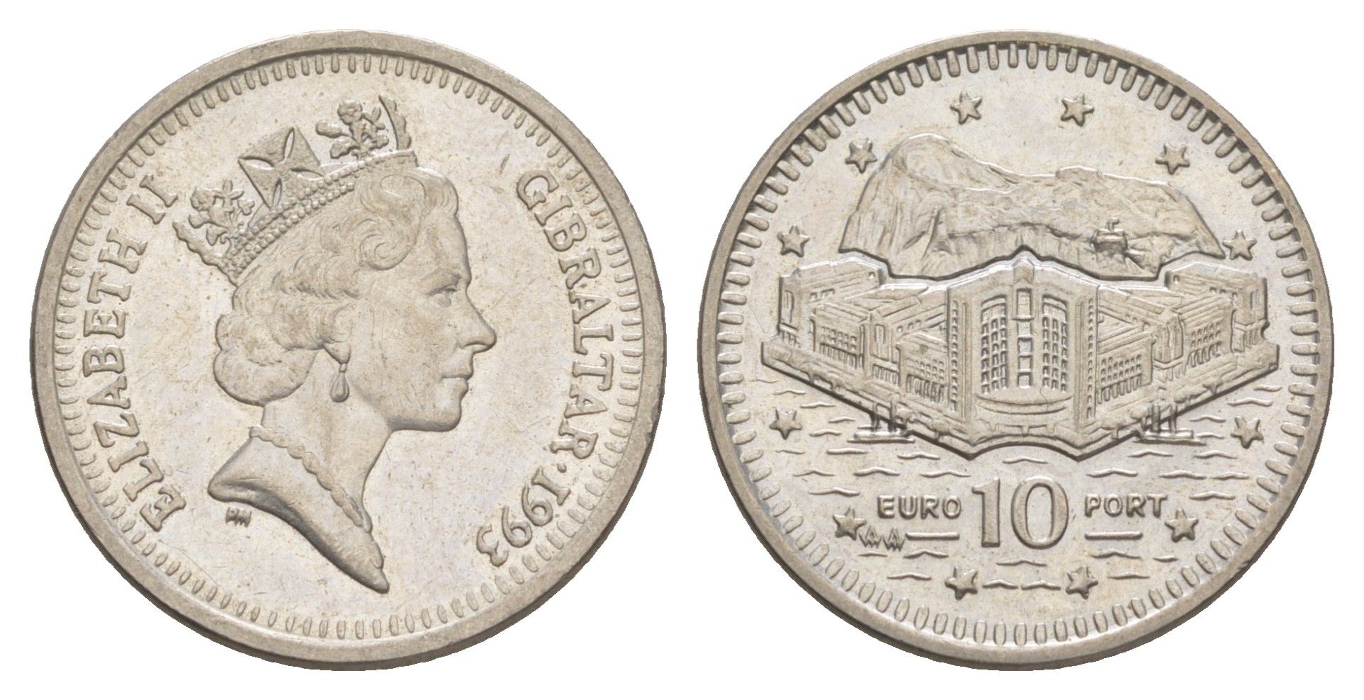 Гибралтар 10 пенсов 1993 KM 112 медно-никель UNC 4566-112