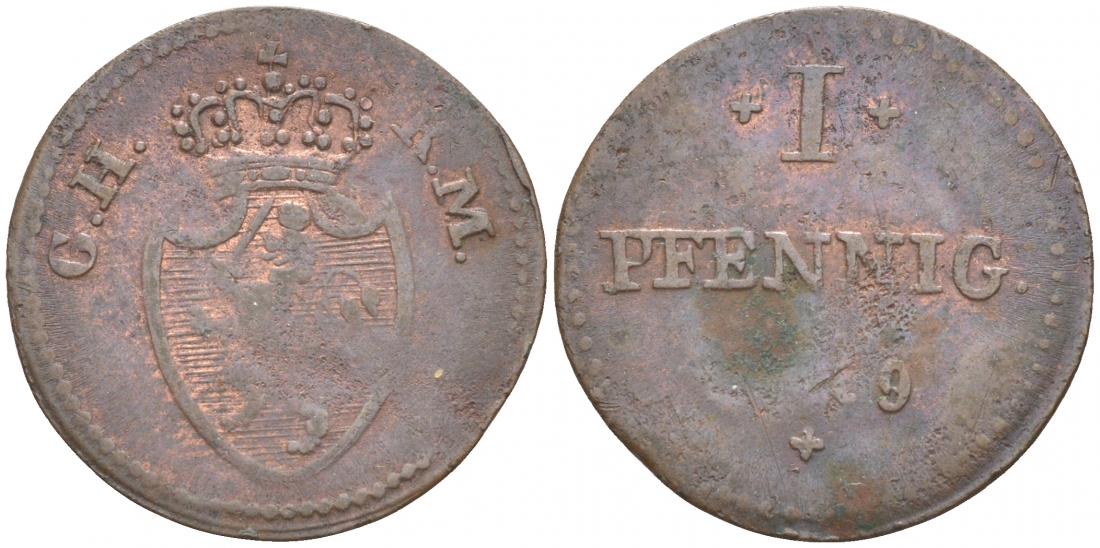 Гессен-Дармштадт 1 пфенниг 1819 GH - KM KM 283 медь 73-642