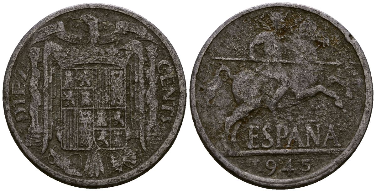 Испания 10 сентимо 1945 KM 766 алюминий 4177-914