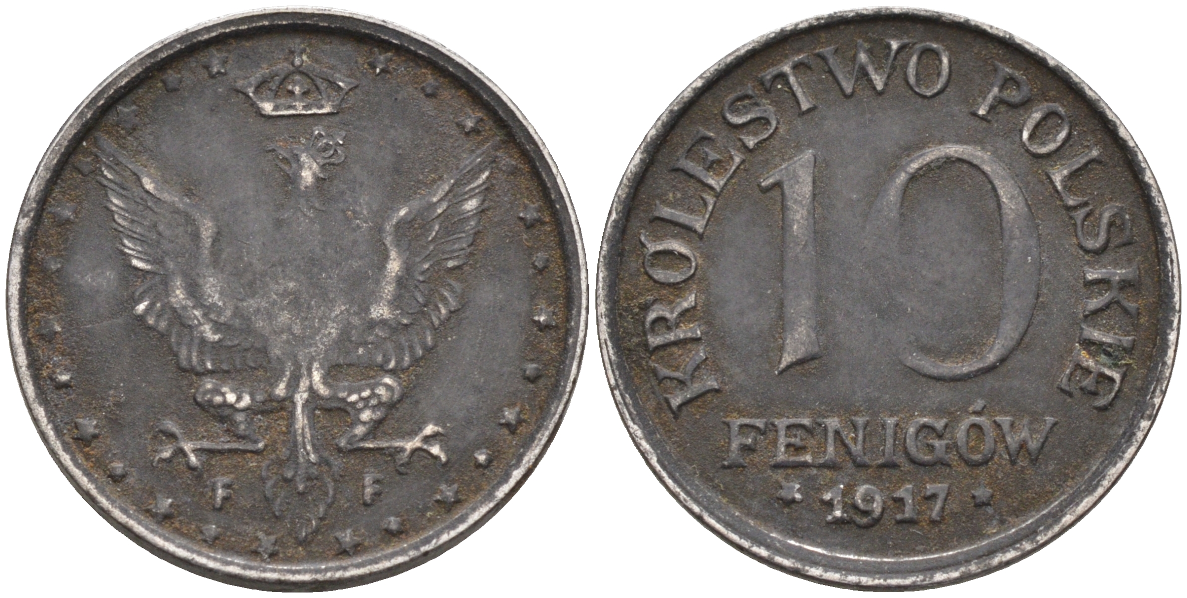 Польша 10 фенигов 1917 FF, первая Мировая война, легенда не касается края KM 6 железо    4126-815