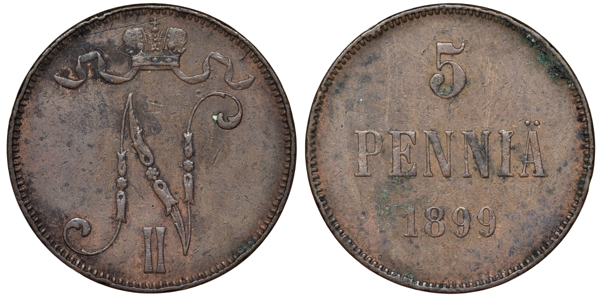Россия для Финляндии 5 пенни 1899 Биткин 444 медь 51-1137