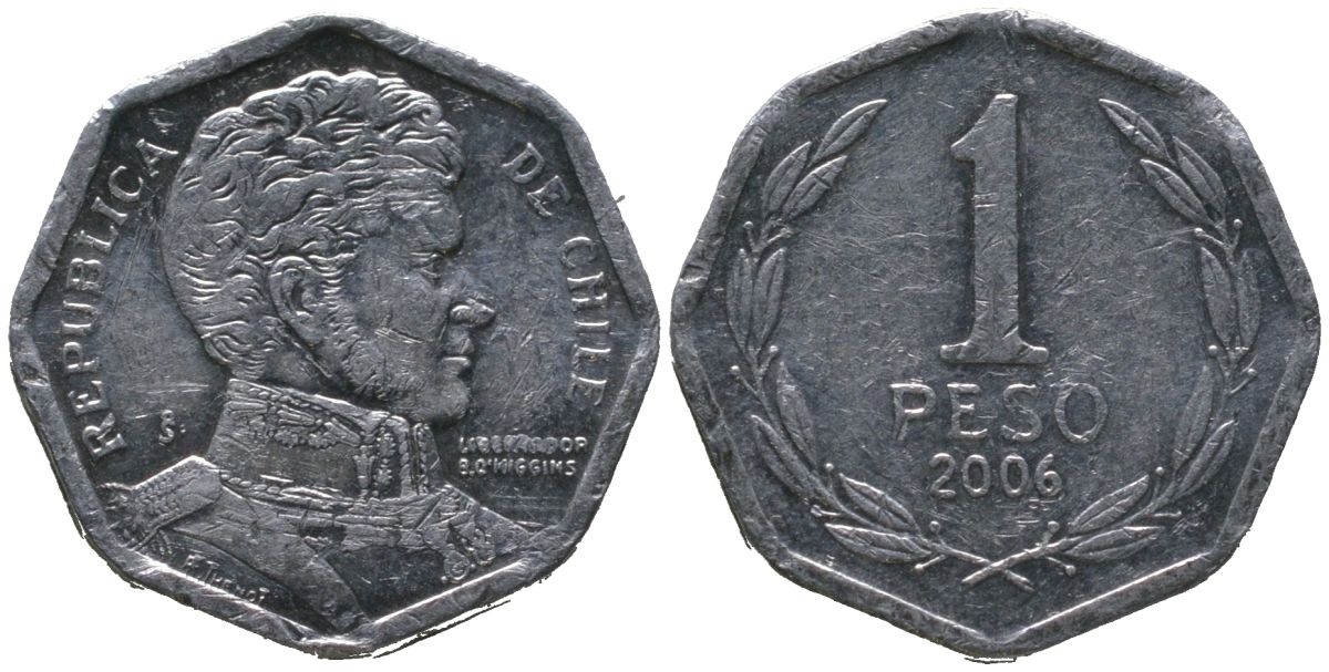 Чили 1 песо 2006 So KM 231, Schon 79 алюминий 4387-811
