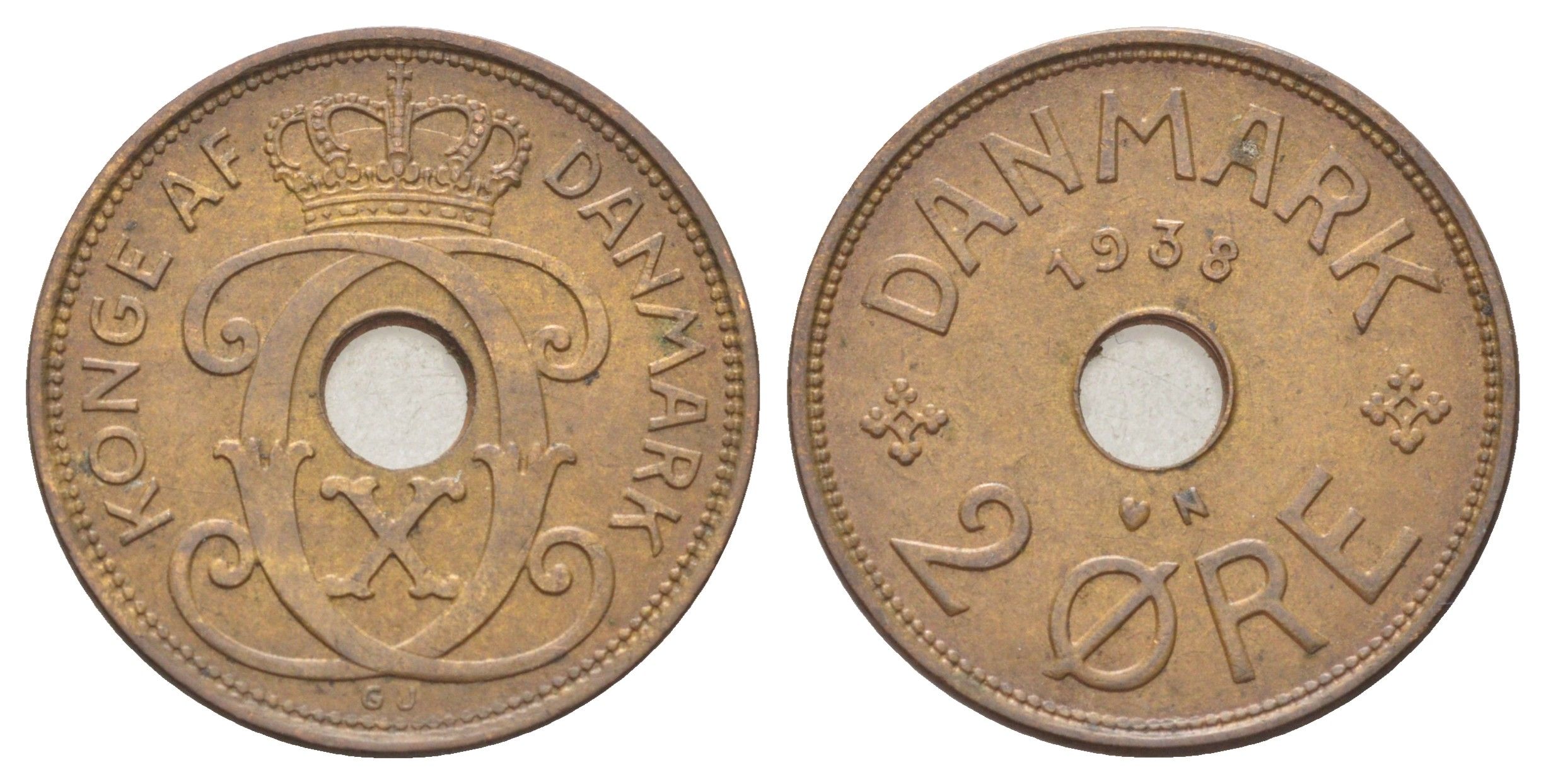Дания 2 эре 1938 N, Кристиан X (1912-1947) KM 827 бронза 4701-858