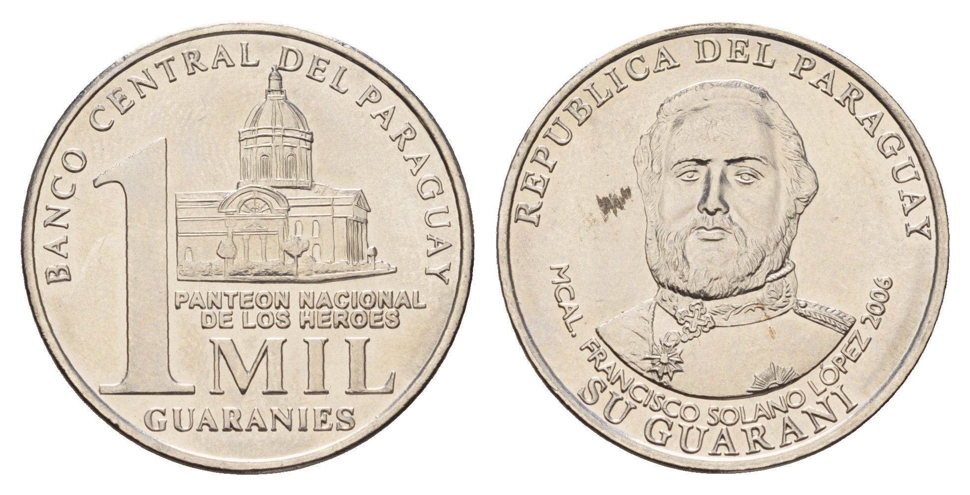 Парагвай 1000 гуарани 2006 KM 198 сталь плакированный медно-никелем UNC 3336-1152