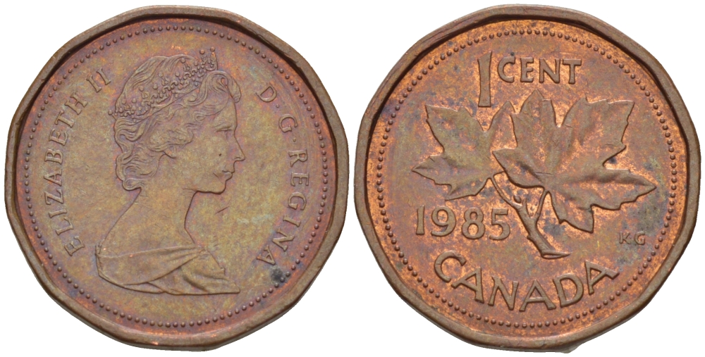 Канада 1 цент 1985 Елизавета II (1952-2022), кленовый лист KM 132 бронза 54-939