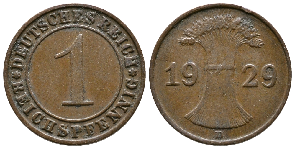 ГЕРМАНИЯ 1 РЕЙХСПФЕННИГ 1929 D KM 37, J. 313 бронза 4380-1164