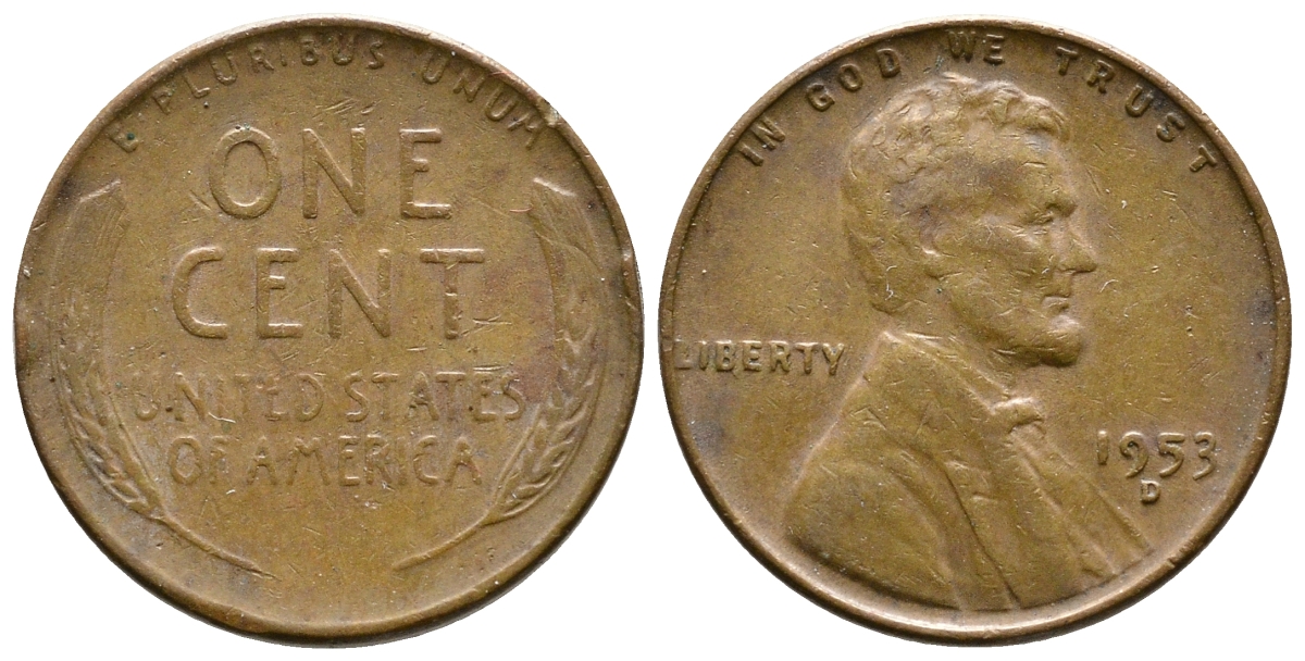 США 1 ЦЕНТ 1953 D ЛИНКОЛЬН KM А132 медь цинк 61-1236