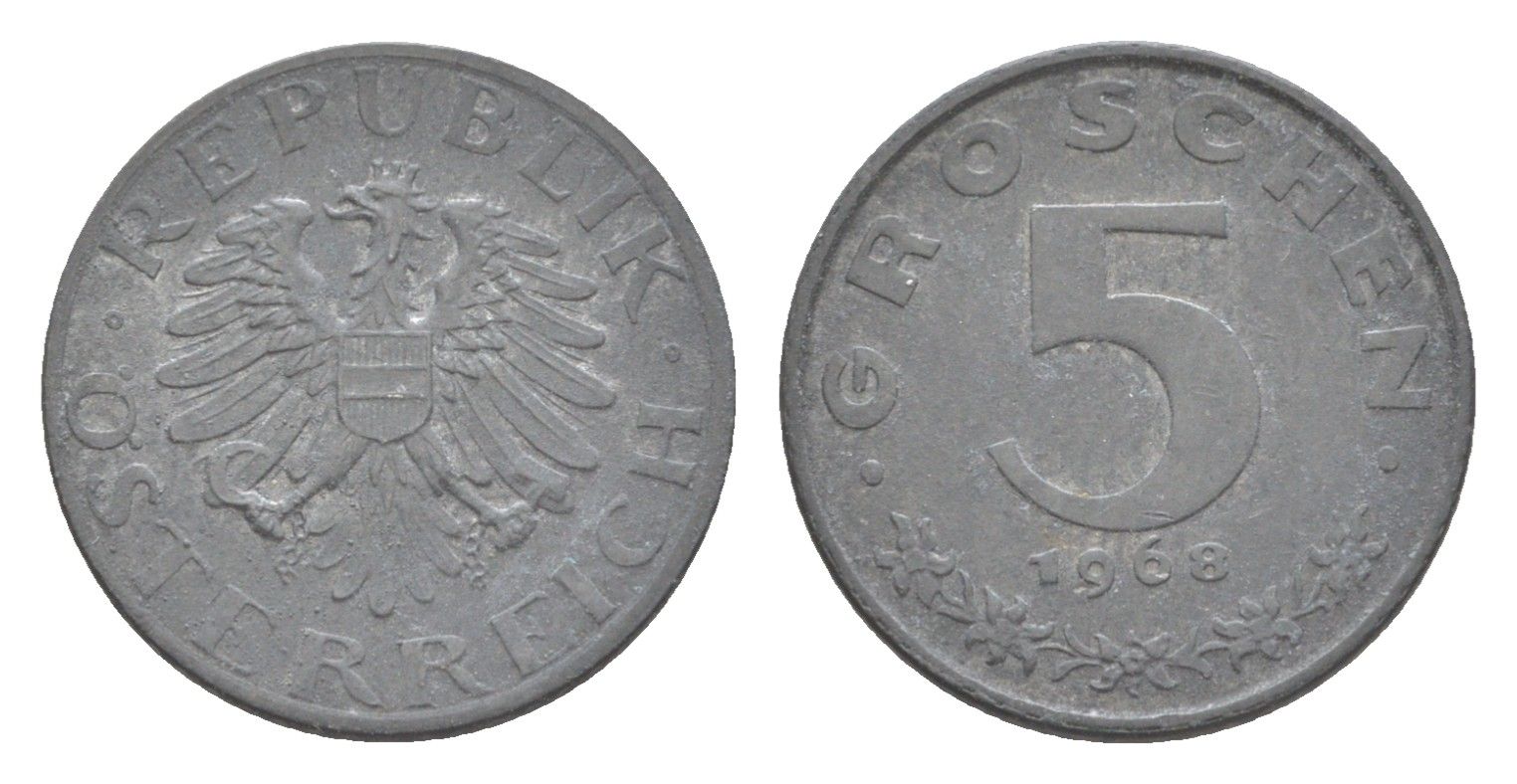 Австрия 5 грошей 1968 KM 2875 цинк 4643-442