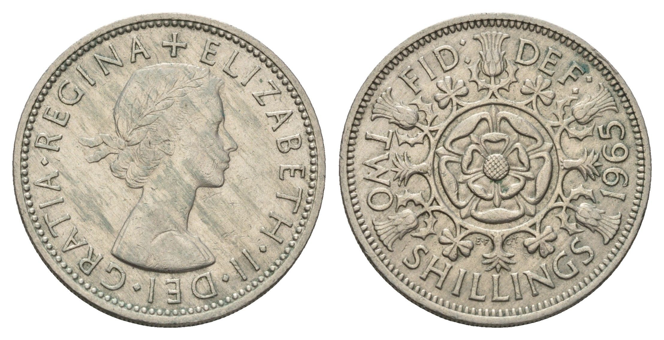 Великобритания 2 шиллинга (флорин) 1965 Елизавета II (1952-2022) KM 906, Spink 4146 медно-никель 4183-544