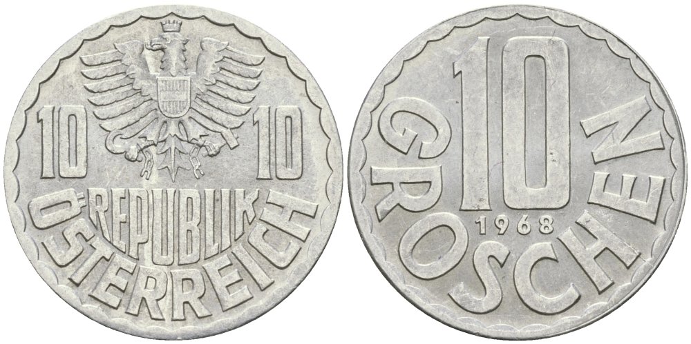 Австрия 10 грошей 1968 KM 2878 алюминий 4576-1031