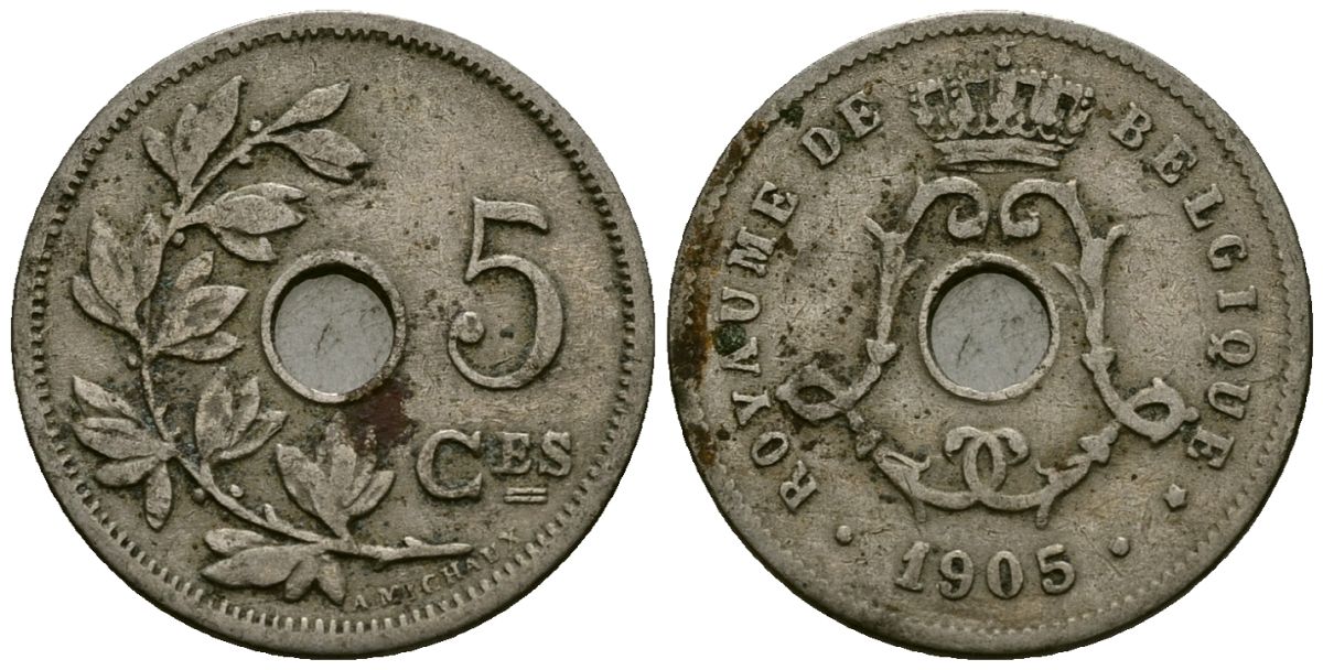 Бельгия 5 сантимов 1905 Belgique KM 54 медно-никель 4173-368
