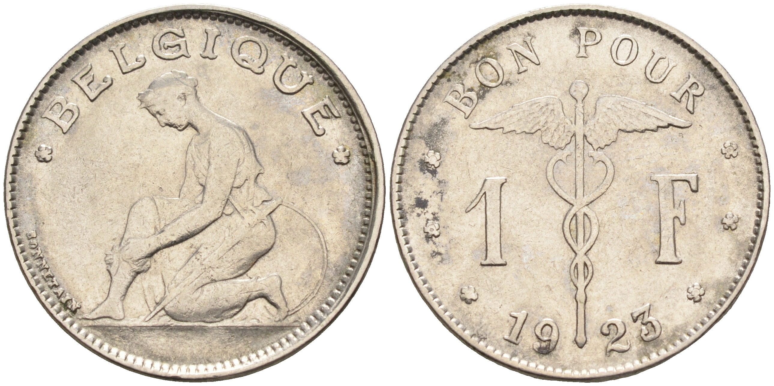 Бельгия 1 франк 1923 Belgique, Альберт I (1909-1934) KM 89 никель 4589-757