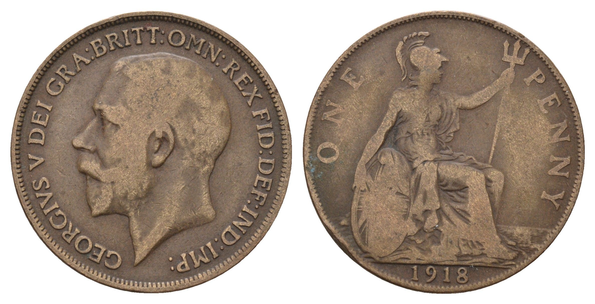Великобритания 1 пенни 1918 Георг V (1910-1936) KM 810, Spink 4051 бронза 4144-415