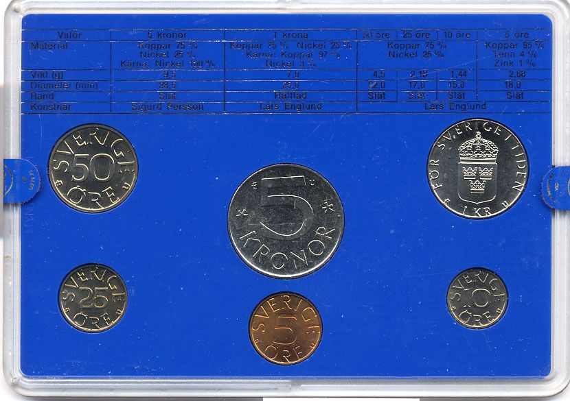 Швеция набор монетного двора из 6 монет 1980 в пластике, Карл XVI Густав (1973- ) KM MS15 UNC 4-3-6-122