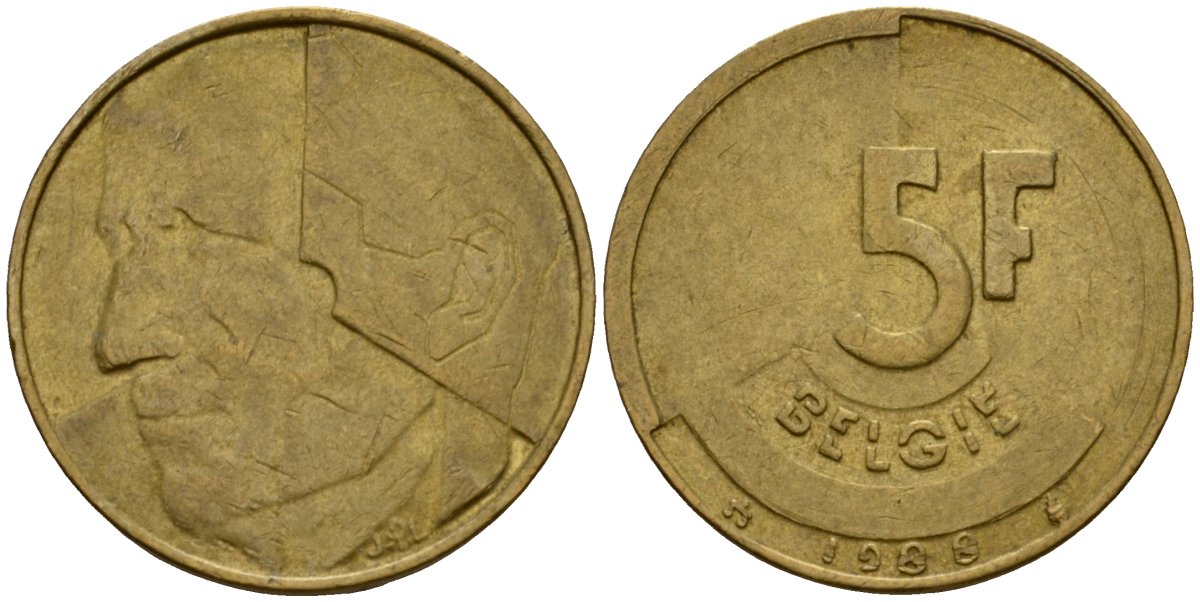 Бельгия 5 франков 1988 Belgie, Бодуэн I (1951-1993) KM 164 алюминиевая бронза 4601-316