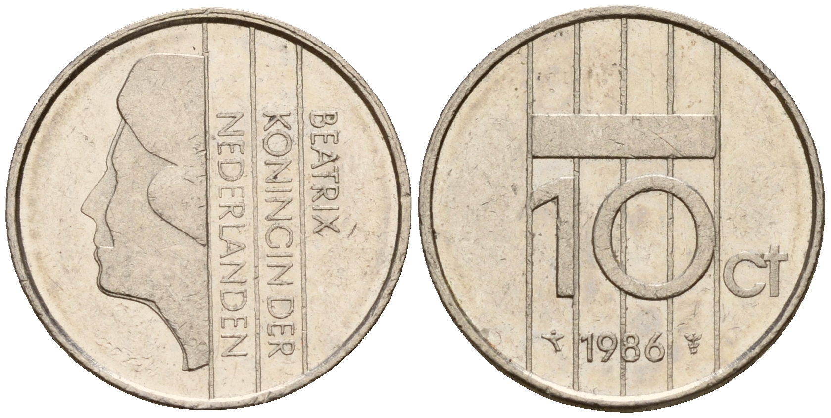 Нидерланды 10 центов 1986 Беатрикс (1980-2013) KM 203 никель    4598-365