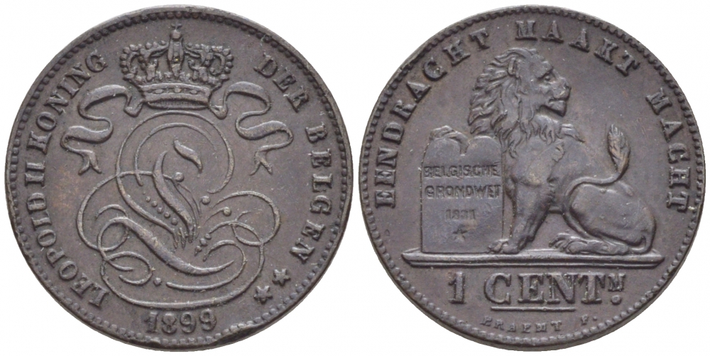 БЕЛЬГИЯ 1 САНТИМ 1899 BELGEN KM 34.1 медь 116-719