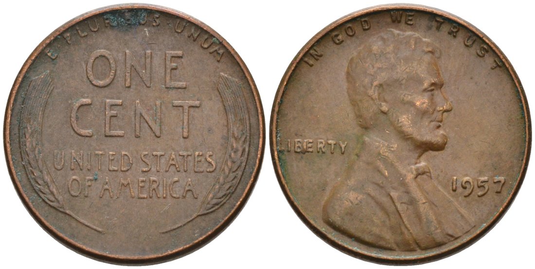 США 1 цент 1957 Линкольн KM А132 медь цинк 4564-262