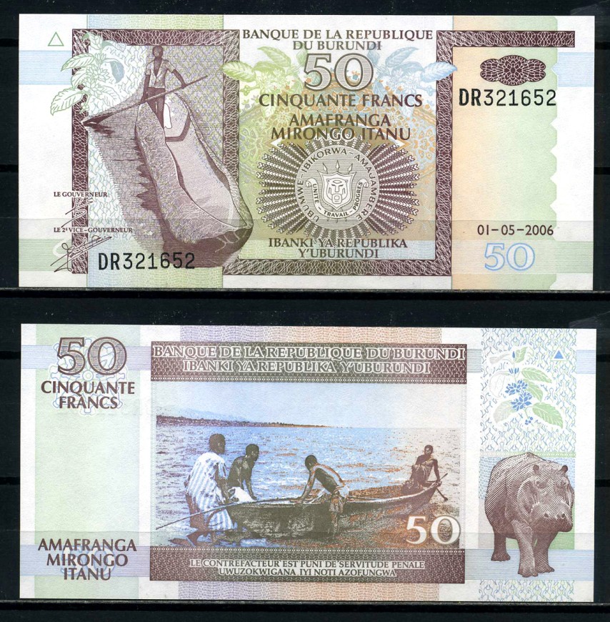 Бурунди 50 франков 2006 1 мая 2006 Pick 36f бумага UNC (пресс) 6317-33-3-2