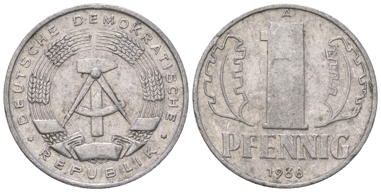 ГДР 1 пфенниг 1968 А КМ 8.1 алюминий 4651-1117