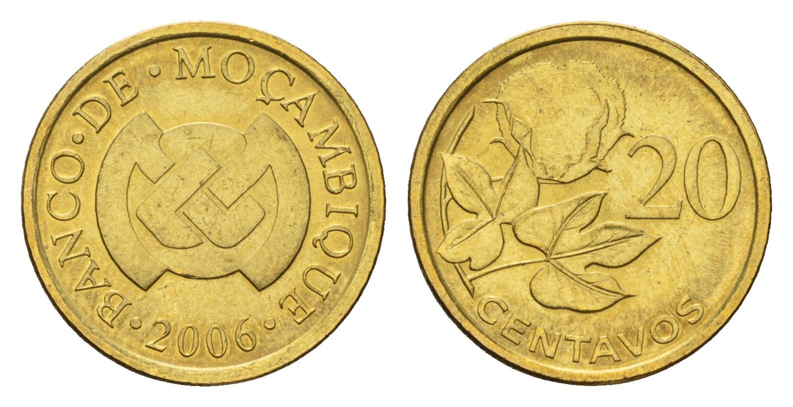 Мозамбик 20 сентаво 2006 год-тип KM 135 сталь плакированная латунью UNC 4588-1052