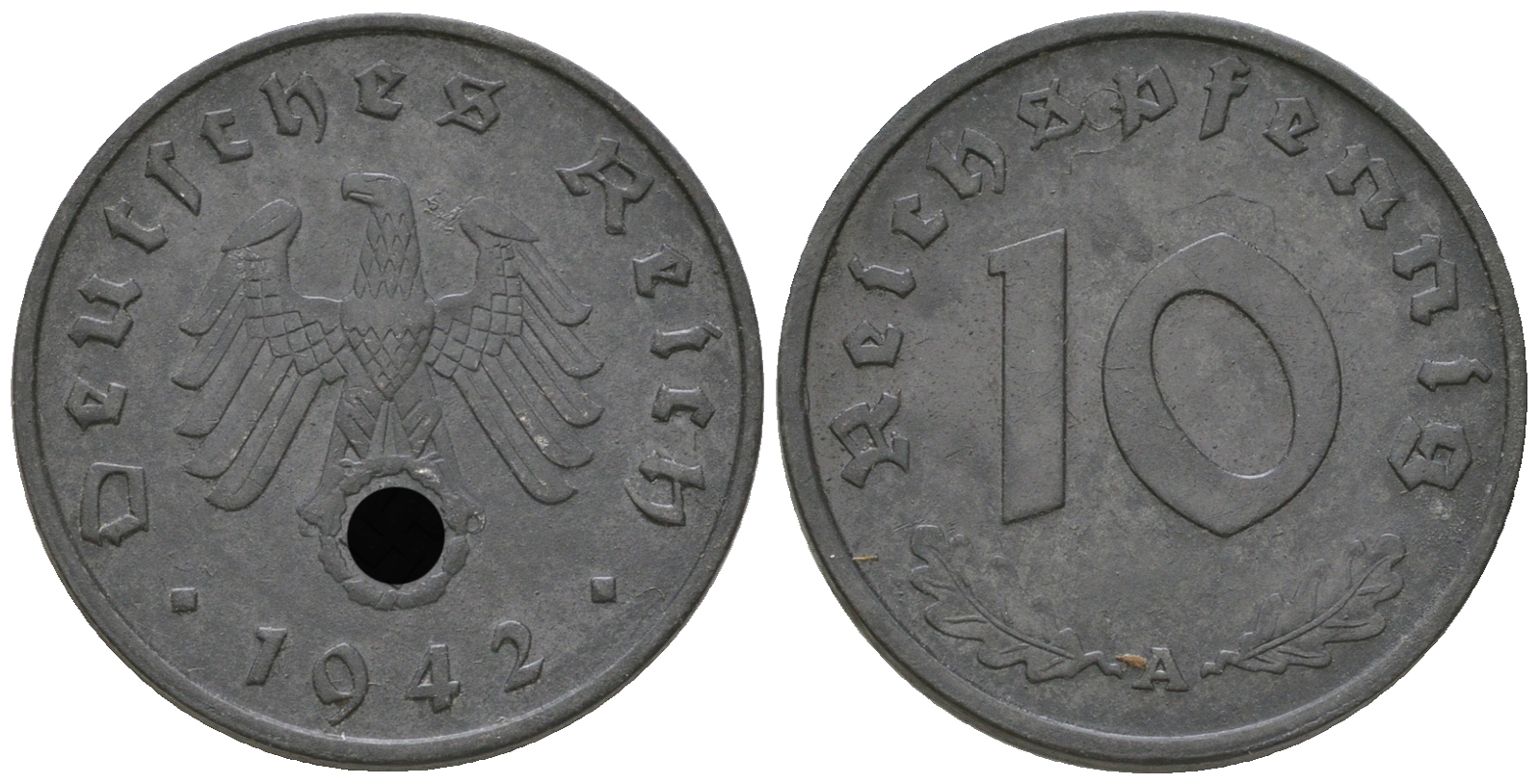 Германия 10 рейхспфеннигов 1942 A  цинк    3459-546