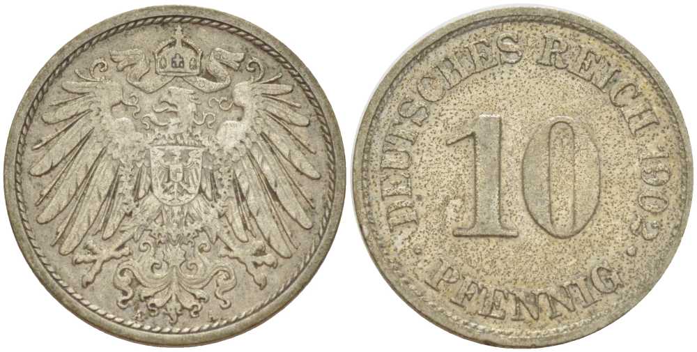 Германия 10 пфеннигов 1902 A KM 12, J. 13, Weege 8 медно-никель 259-832