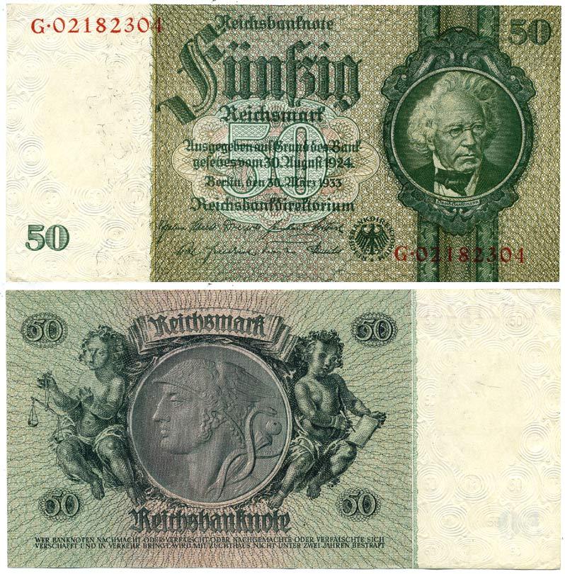 ГЕРМАНИЯ 50 РЕЙХСМАРОК 1945 Pick 182b бумага аUNC 7214-5-2