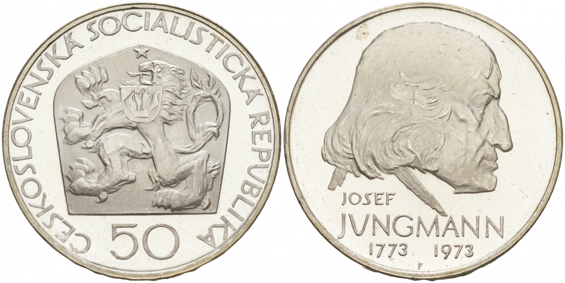 Чехословакия 50 крон 1973 200 лет со дня рождения Йозефа Юнгмана (1773-1847) KM 79 серебро PROOF 1087-9-55