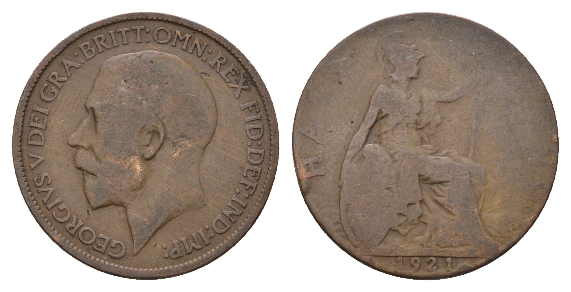 Великобритания 1/2 пенни 1921 Георг V (1910-1936) KM 809, Spink?4056 бронза 4675-411