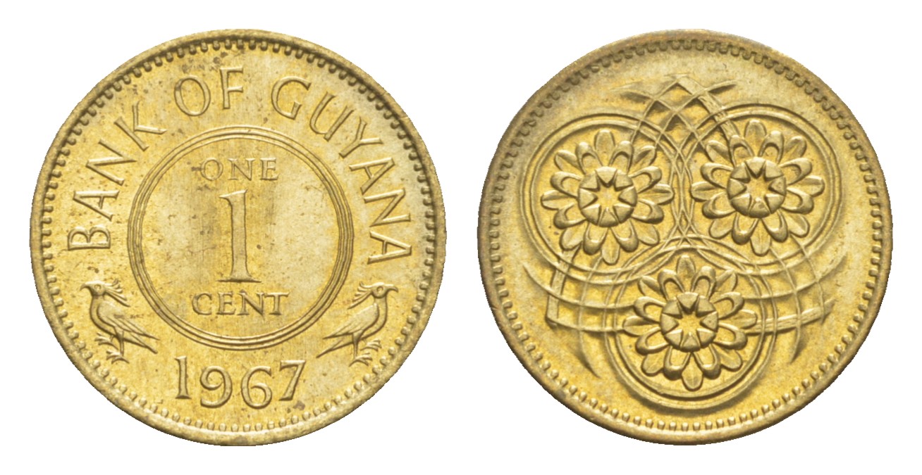 Гайана 1 цент 1967 Республика KM 31 никель латунь UNC 4659-512