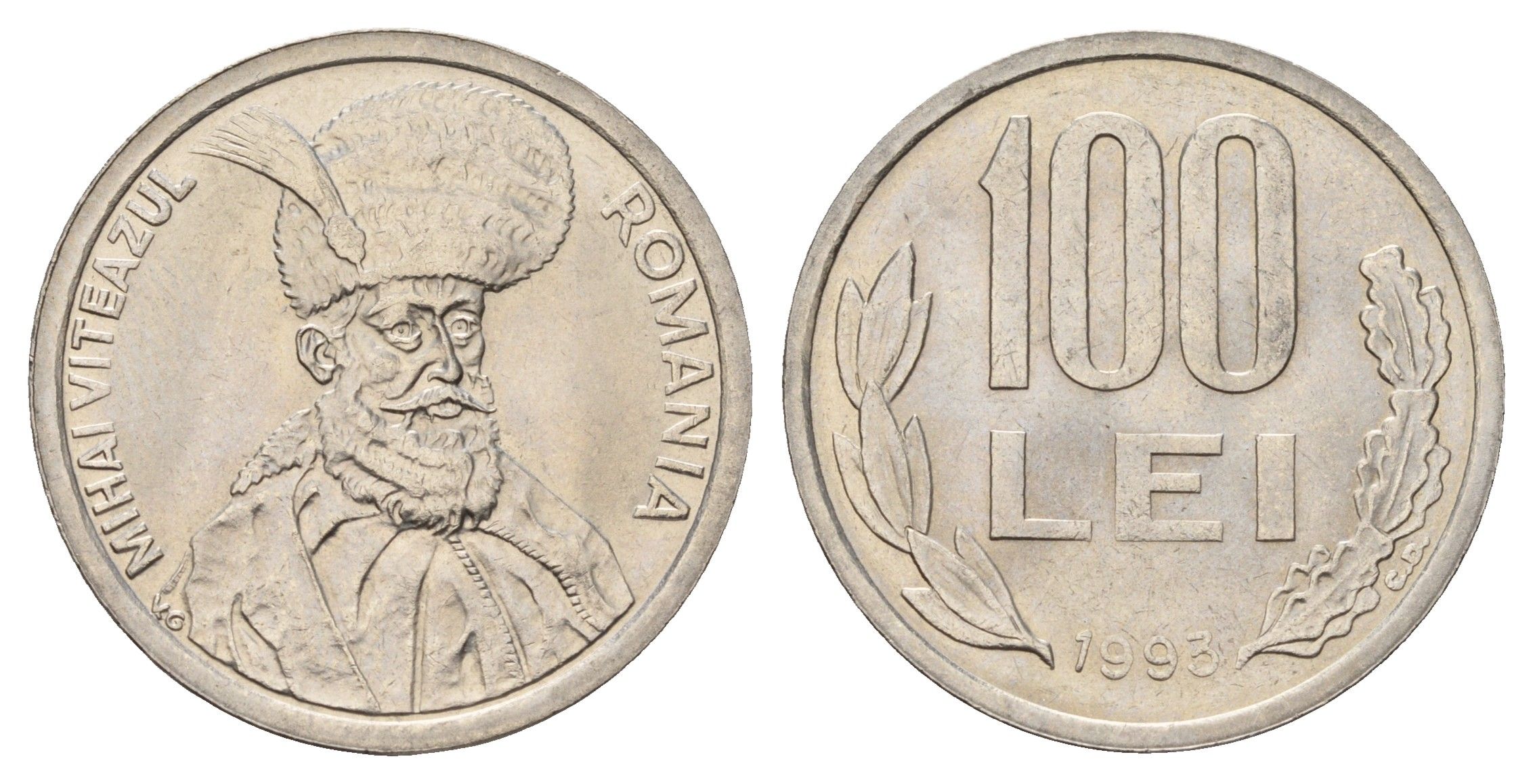 Румыния 100 лей (леев) 1993 Михай Храбрый (1558-1601) KM 111 сталь плакированная никелем UNC 3459-743