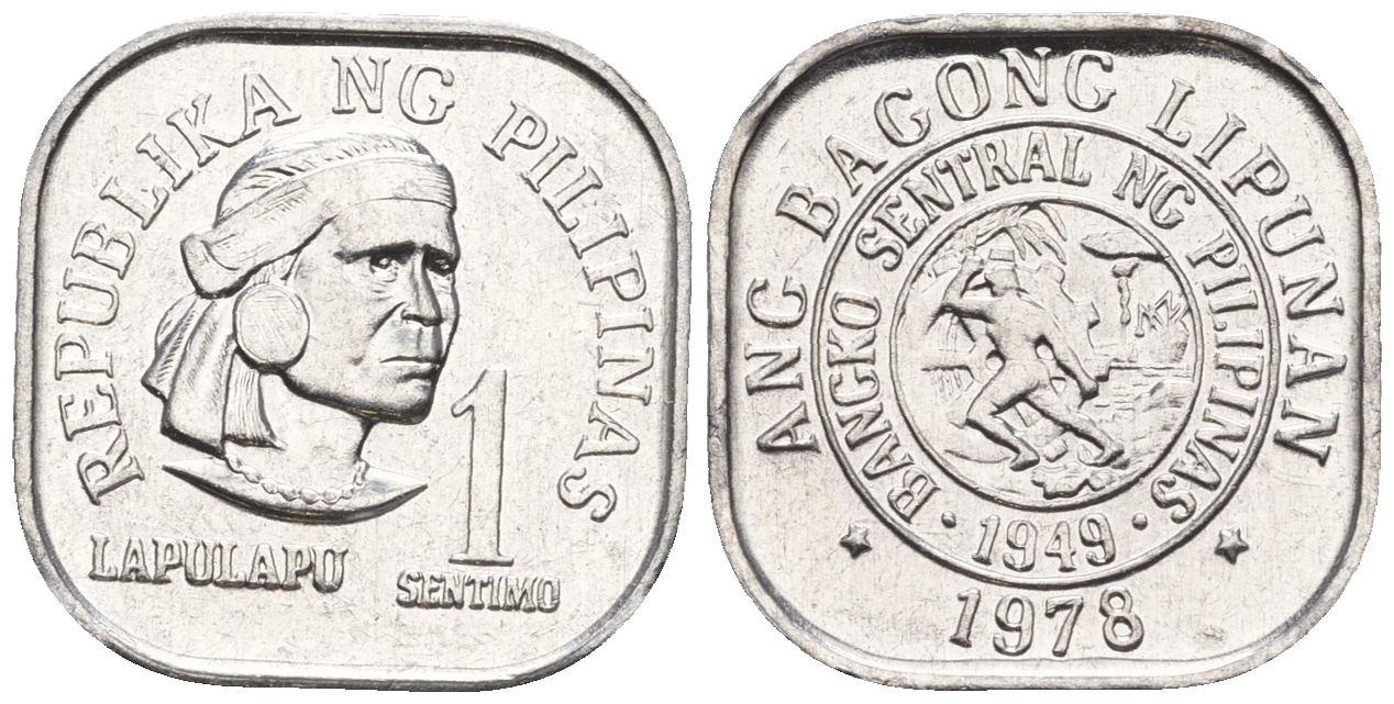 Филиппины 1 сентимо 1978 вождь острова Мактан Лапу-Лапу KM 205 алюминий  UNC  220-1124