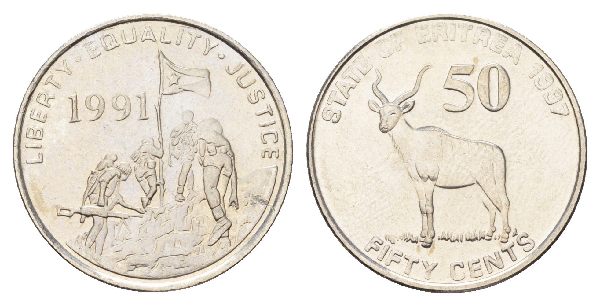 Эритрея 50 центов 1997 год-тип KM 47 сталь плакированная никелем UNC 4666-353