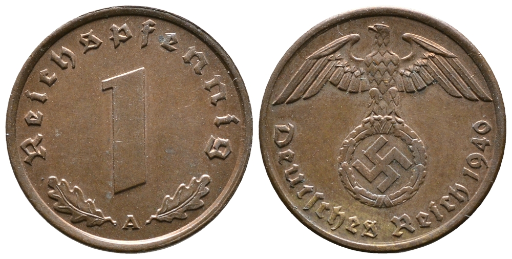 ГЕРМАНИЯ 1 РЕЙХСПФЕННИГ 1940 A KM 89, J. 361 бронза 71-1566