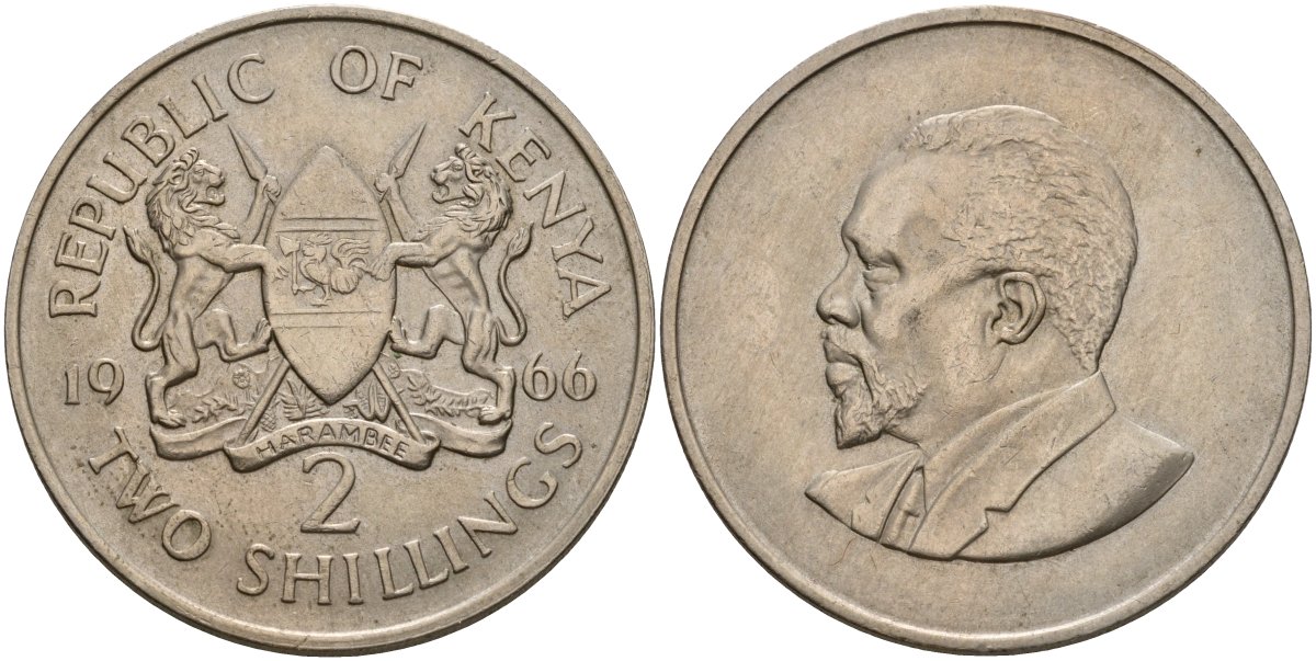 Кения 2 шиллинга 1966 Джомо Кениата KM 6 медно-никель aUNC 4599-1242