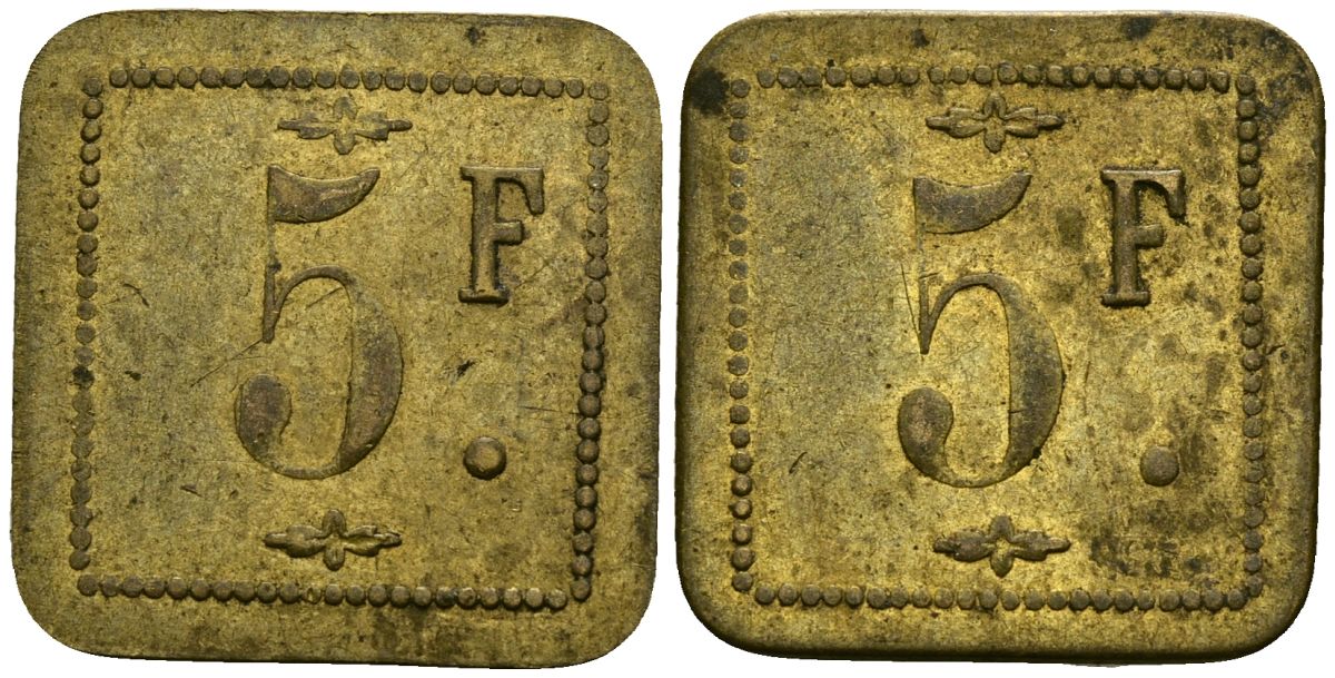 Франция 5 франков XIX-XX век ресторанный жетон латунь 4166-1043